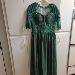 Unbranded Elegant Sequins Lace Green Evening Gown